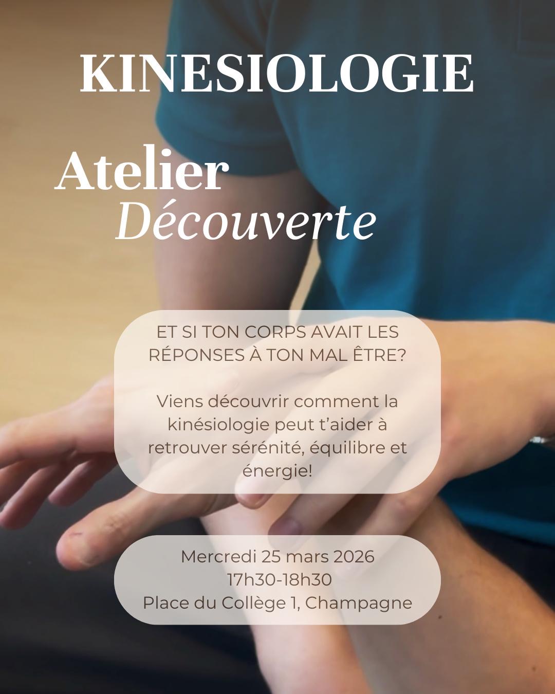 Annonce pour l'atelier découverte de kinésiologie, mars 2026